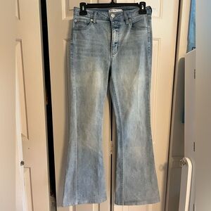 Garage Blue Flare Wide Leg Jeans with Subtle Fading